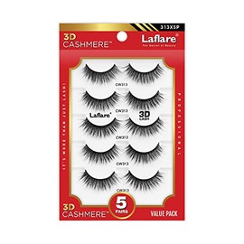 Laflare 3D Cashmere False Eyelashes Multipack, Ultra Soft, Glam, Luxurious, Cruelty-Free, Reusable, Fake Eyelashes 5 Pairs Value Pack (313X5P)