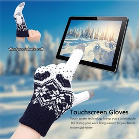KQueenStar Direct Touch Screen Gloves Women - Ladies Winter Thermal Gloves Knitted Warm Snow Gloves for Women Ladies Outdoor Phone Running Texting