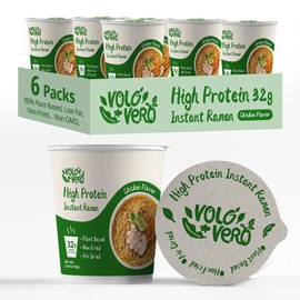 VOLO VERO High Protein (32g) Instant Ramen Noodles Soup Cups, Chicken Flavor, 6 Pack, Plant-Based, Vegan, Non-Fried, Non-GMO, Low Fat, Egg & Dairy-Free, Healthy Quick Meal