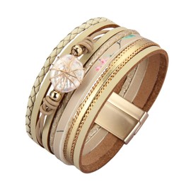 GelConnie Leather Cuff Bracelet Baroque Pearl Wrap Bracelet Gorgeous Gold Tube Bangle Magnetic Boho Bracelet Bohemian Wristband Jewelry Gift for Women Wife, 7.7*1.5 inches, 人造革