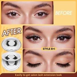 QUEWEL Magnetic Eyelashes 2 Pair Reusable Magnetic Eyelashes with Applicator No Glue Needed Eyelashes Natural Look Lash Clusters Kit Easy to Wear and Remove(B+I02)