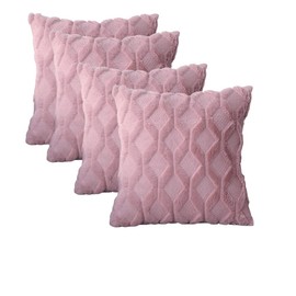 RKAAS HOME Super Soft Decorative Luxurious Fluffy Plush Geometric Embroidered Square Cushion Cover for Living Room Sofa Couch Bed 45cm x 45cm 18x18 Inches (Pack of 4 - Blush Pink)
