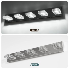 Ship in USA,31" Modern Chrome 5-Light LED Vanity Light,Square Acrylic Lampshades Wall Mount Fixture for Bathroom,Mirror LightingLamp Power(W): 18