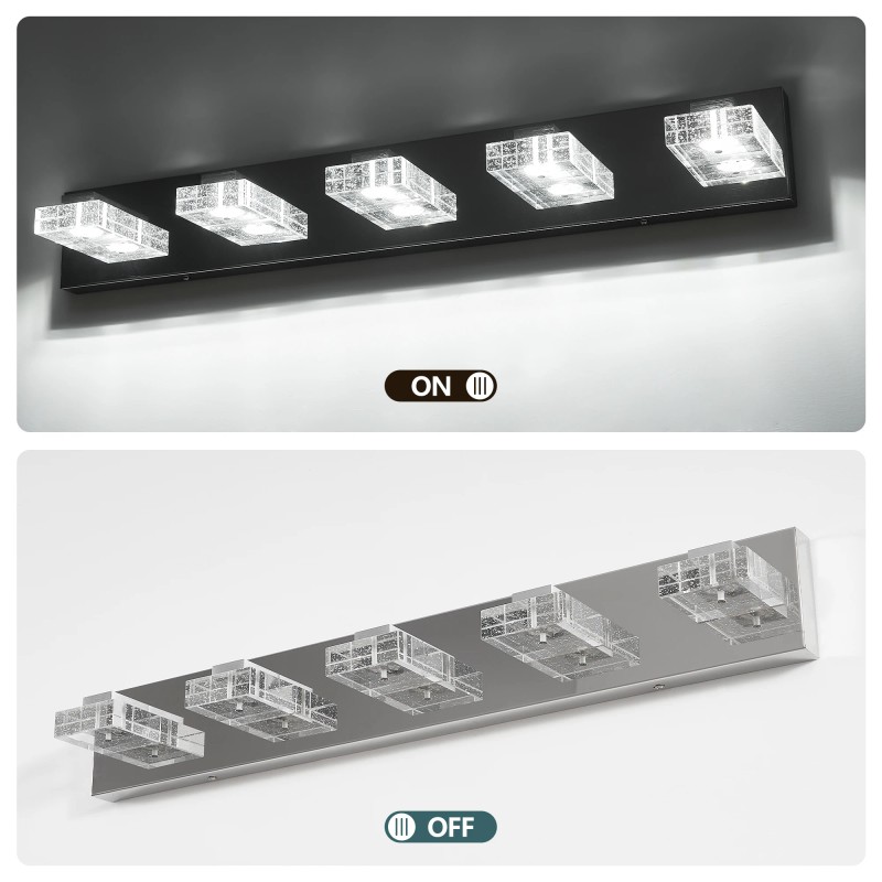 Ship in USA,31" Modern Chrome 5-Light LED Vanity Light,Square Acrylic