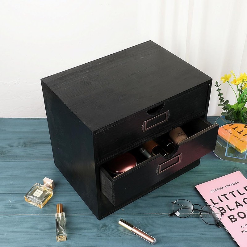 PACKGILO Wooden Storage Box Rustic Desktop Organizer with 3 Drawers