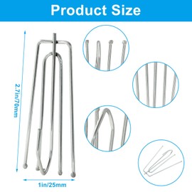 Waziaqoc 60PCS Pinch Pleat Curtain Hooks, Stainless Steel Curtain Pleat Hook Clips 4 Prongs Pinch Pleat Tape Hooks Traverse Pleater 4 End Hooks for Curtains Draperies, Silver