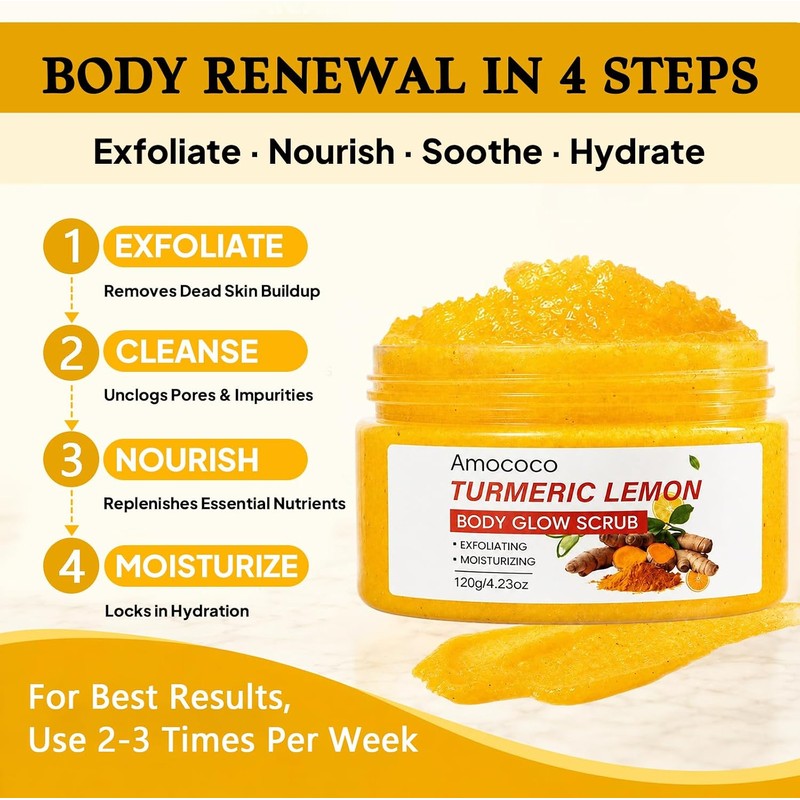 Exfoliante Corporal de Cúrcuma y Limón: Limpieza Profunda, Desintoxicación de