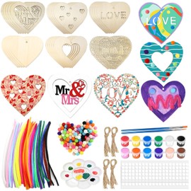 36pcs Wooden Hearts for Crafts, Valentine's Day Heart Ornaments Hanging Decorations, Unfinished Wood Heart Painting Craft Kit, DIY Valentines Crafts for Adults Classroom Gift Party Activities