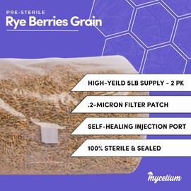 Mycelium Rye Berries Grain Spawn | 2-Pack (5 lb Each) | Pre-Sterilized Mushroom Substrate with Self-Healing Injection Ports | 10 lb Bulk Supply for High-Yield Cultivation | Easy & Ready to Use