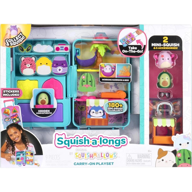 Squish-a-longs On-The-Go Luggage Playset (2) 1” Mini-Squish & 3 Accessories
