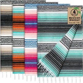 Oudain Mexican Blankets and Throws 45 x 70 Inch, Cotton Outdoor Camping Blanket Woven Serape Yoga Blanket Fiesta Picnic Beach Blankets(Stylish Color, 4 Pack)
