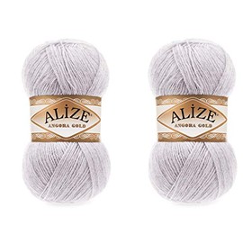 20% Wool 80% Acrylic Soft Yarn Alize Angora Gold Thread Crochet Lot of 2skn 200gr 1204yds Lace Hand Knitting Turkish Yarn (71 Light Grey)