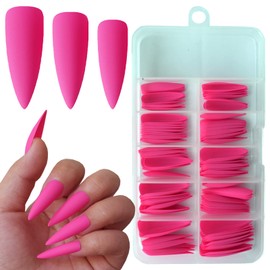 LoveOurHome 100pc Long Stiletto Press on Nails Full Cover Pointy Fake Nail Colored Artificial Fingernail Manicure Decor 10 Sizes for Women Girls