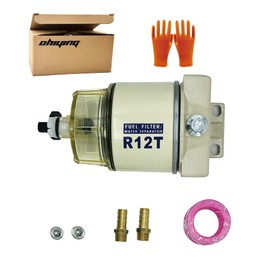 CHIYING R12T Marine Fuel Water Separator Kit Replace S3240 120AT with 10 Micron Filter Fit 1/4 Inch NPT Outboard Motors Includes 2 fittings,2 plugs.