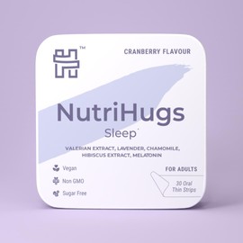 NutriHugs - Tiras de pelcula fina oral para apoyar el sueo, raz de valeriana, manzanilla, lavanda, hibisco e ingredientes naturales, vegano, sin...   