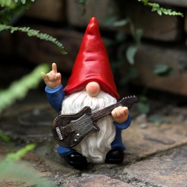 WSHMZYHOME Garden Gnome with Guitar Figurine, Red Hat, Blue Outfit, Indoor Outdoor Decorative Statue