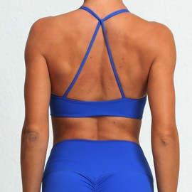 ABOCIW Women's Workout Sports Bras Twist Front Halter Criss-Cross Back Sports Bra Fitness Backless Padded Low Impact Gym Bra Yoga Crop Tank Top #1 Blue Medium