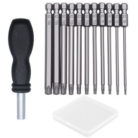 TUAKIMCE 11 PCS 100mm Torx Screwdriver Bits, T6-T40 S2 Steel 1/4 Inch Magnetic Star Torx Security Head Screwdriver Bits Set for Electric Manual Screwdrivers with Black Handle