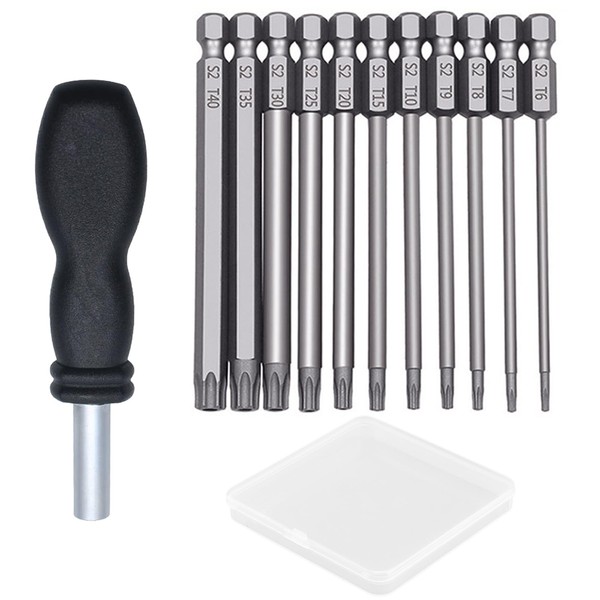 TUAKIMCE 11 PCS 100mm Torx Screwdriver Bits, T6-T40 S2 Steel