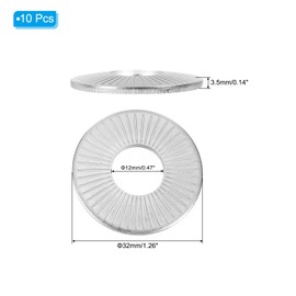PATIKIL 304 Stainless Steel Flat Washers, 10 Pack M12x32mm Belleville Spring Disc Washer Conical Knurled Metric Gasket for Automotive Industrial Construction