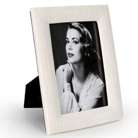 26ARTIST Resin Classic White Picture Frames 6x8 for Wall or Tabletop Display Vertically or Horizontally, Hexagonal Cylinder Beaded Pattern, Glass Front