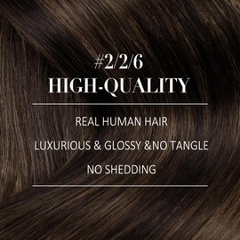 YoungSee 35 cm Clip-In Real-Hair Extensions, 120 g, Ombre Brown Dark Brown with Medium Brown Remy Hair Extensions, #2/2/6