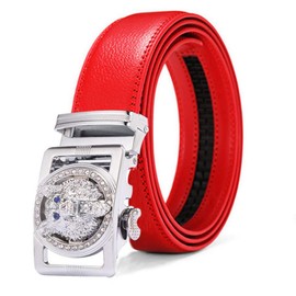 Numney Luxury Men's Belts Red Leather Wolf Head Buckle 1.38 inch Width Used for Mens Dress Casual Adjustable Belt