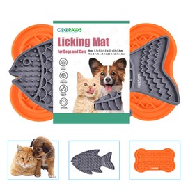 GOOPAWS: Licking Mat 2 Pack - Orange & Grey - Dog & Cat Slow Feeding Textured Pads, Food Grade Silicone, Spread Food & Treats, Pet Soothing Activity
