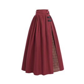 Women's Medieval Skirt Vintage A-Line Skirt Victorian Skirt Summer Flowing Maxi Skirt with Pocket, red, S