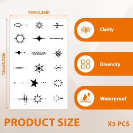 HAMKU Pack of 5 Leaves Finger Temporary Tattoos for Women, Semi Permanent Adult Realistic Henna Tattoo, Tiny Small, Waterproof