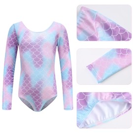 SEAUR Gymnastics Outfits for Girls Long Sleeve Gymnastics Leotard Graphic Printed One Piece Dance Wear Sparkly Ballet Gym Leotards 12-13T
