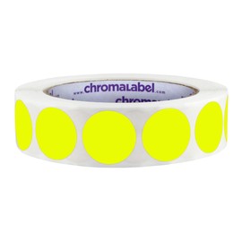ChromaLabel 1 Inch Round Label Permanent Color Code Dot Stickers, Fluorescent Yellow, 1000 Labels per Roll, 10,000 Labels per Pack