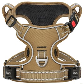 HEELE Dog Chest Harness, for Running, with Lockable Snap Closure, Adjustable, Reflective, Release At Neck, Anti-Pull, Khaki, S