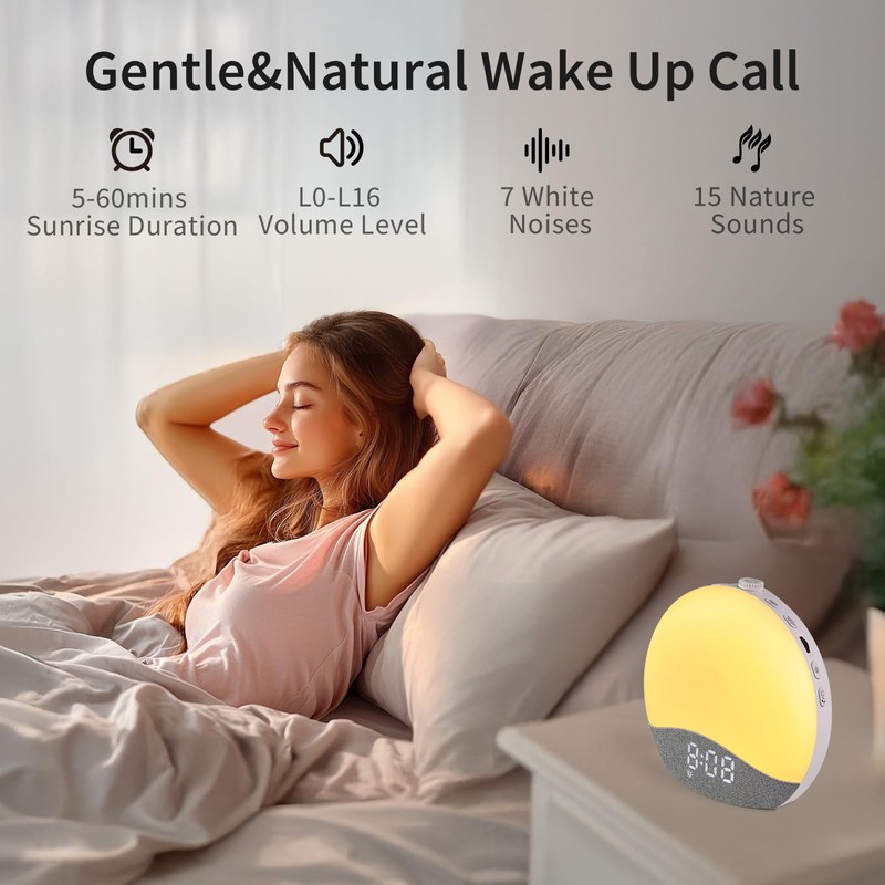 EASYERA Sunrise Alarm Clock Sound Machine, Upgraded Backlit Buttons, 26