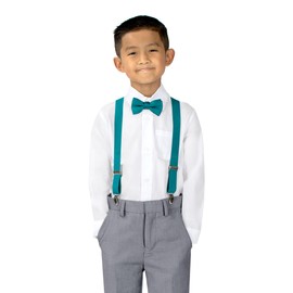 Spring Notion Boys' Suspenders and Solid Color Bowtie Set Teal Medium