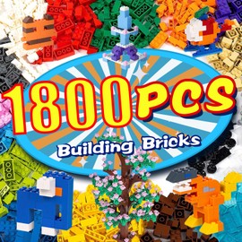 Cumeysnon 1800 Pieces Building Bricks,205 Pcs Flowers and Tree Accessory,Bulk Classic Building Blocks Blocks Basic Box Compatible, 12 Colors 14 Random Bulk Shapes,Toy for Boys Girls 6 Years Old and Up