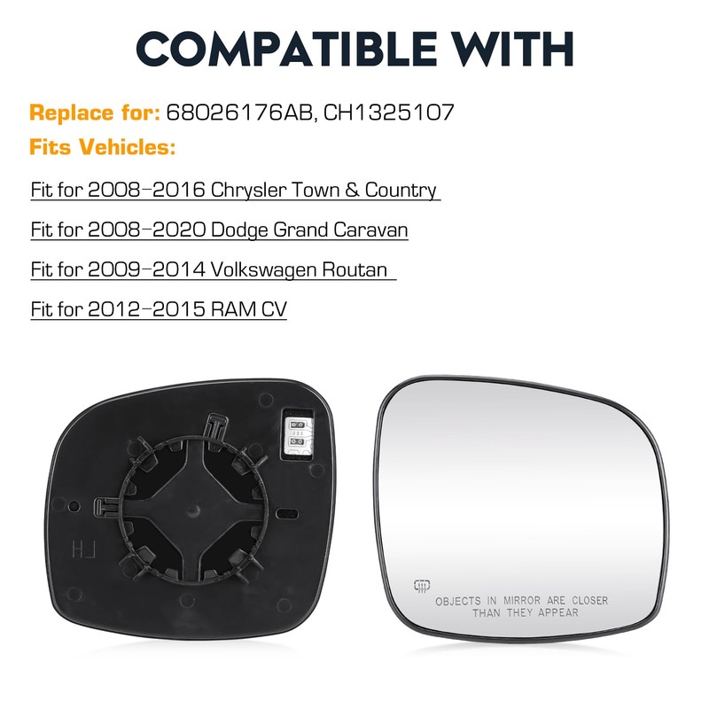 Passenger Right Side Mirror with Heated Fit for 2008-2020 Dodge