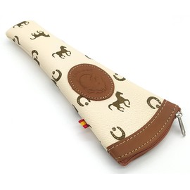 Leather Expanding Bag with Zipper (24.5 x 9 cm), Hand Stitched Spanish Flag Leather Fan Bag, beige