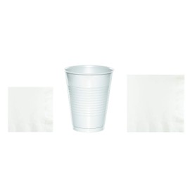 Baxters Party Bundles Bulk, White, 100 Count 16 Ounce Plastic Cups, 100 Count Beverage Cocktail Paper Napkins, 100 Count Luncheon Paper Napkins, Pack Contains 300 Pieces Made in the USA