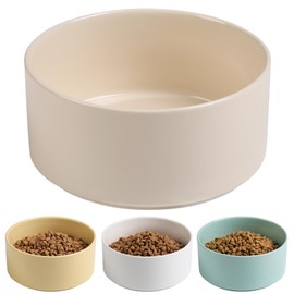 Kitwinney Non Slip Dog Bowls, Ceramic Dog Food Bowl with Silicone Base, Heavy Weighted Puppy Water Bowls No Spill, No Tip Pet Feeding Bowl for Big Cats, Puppies, Small and Medium Dogs(Beige, 6")