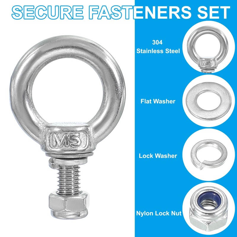 PATIKIL M5 x 12mm Eye Bolt with Nut, 6 Pack