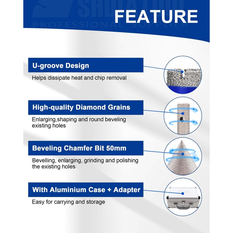 SHDIATOOL Diamond Drilling Core Bits Set Chamfer Bits for Porcelain