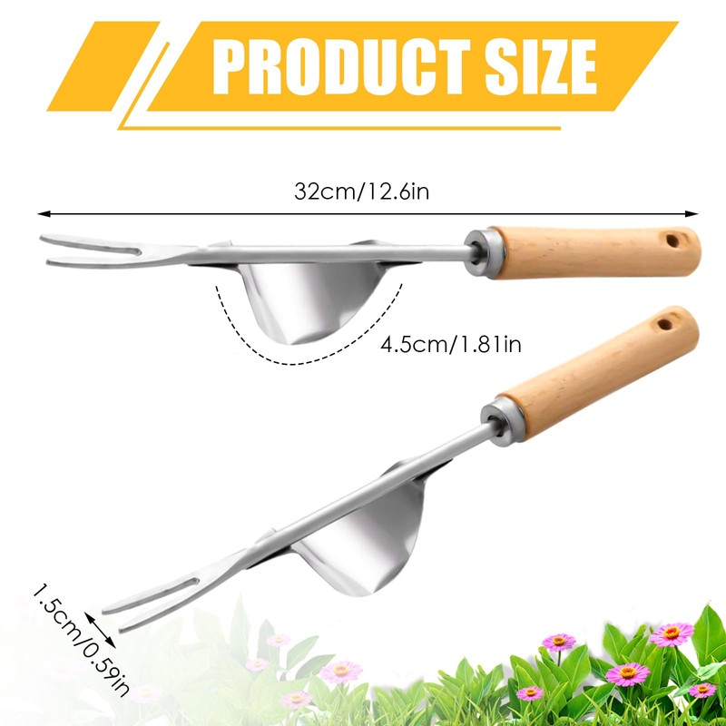 Dandelion Weed Puller With V-Shape Fork, Wood Handle Dandelion Removal