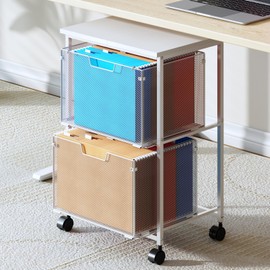 Sbanmao Letter/Legal Rolling File Cabinet, Rolling File Cart with 2 Drawers Filing Cabinet for Home Office, Hanging File Folders Organizer for Under Desk Storage, Mobile Printer Stand, White