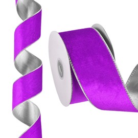 PATIKIL 10 Yards x 2.5" Christmas Ribbon, Velvet Ribbons Gift Wrapping Ribbon for Craft Birthday Wedding Festival Holiday Decoration, Purple/Silver