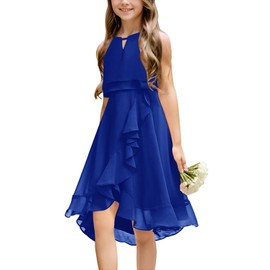 Galawaqe Kids A-Line Halter Neck Chiffon Junior Bridesmaid Dresses Fancy Girl Dress Wedding Elegant Party Gown 5-14 Years Royal Blue