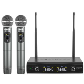 Phenyx Pro Wireless Microphone System, Metal Wireless Mic Set, Handheld Cordless Dynamic Microphones for Singing, Karaoke, Church, 2x30 UHF Tunable Frequencies,200 ft Range (PTU-52-2H)