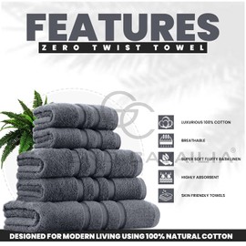 GC GAVENO CAVAILIA 100% Ringspun Cotton Bath Towels, Luxury 550 GSM Zero Twist Towel Sheets, Charcoal, 50x80 Hand Towel