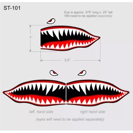 Arlon Flying Shark Teeth decals WWII Military Airplane Motorcycle Car Truck Bike Boat - 1" high x 2.5" long