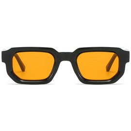 JCTAIFOO Trendy Rectangle Sunglasses Men Women Vintage Rectangular Retro Square Glasses, black/orange